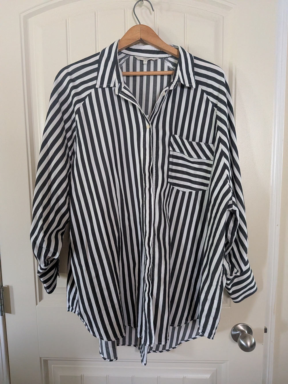 NWOT Charcoal Black and White Vertical Stripe Shirt